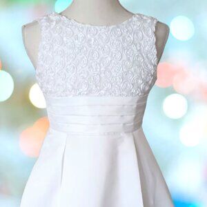 White Pleated Ribbon Rose Dress 16 Jayne Copeland Special Occasion Easter